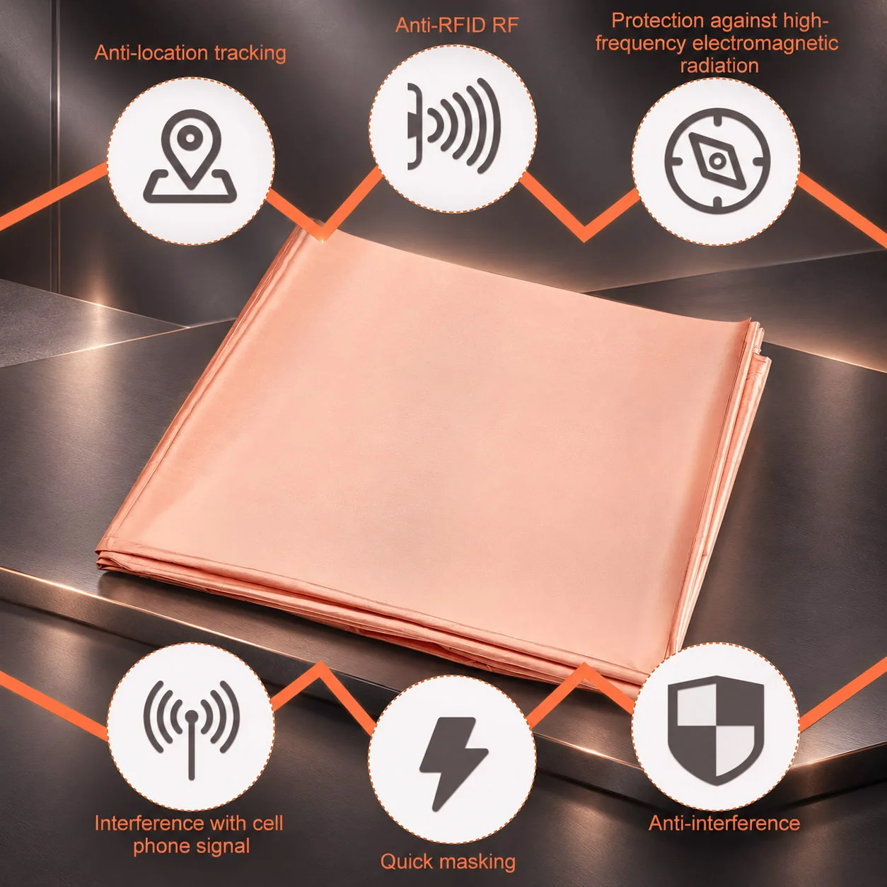 Gold Faraday Fabric 230T Copper Conductive Cloth 70-90dB RFID EMI RF Shielding for WiFi Cell Phone GPS DIY 1/2/3m