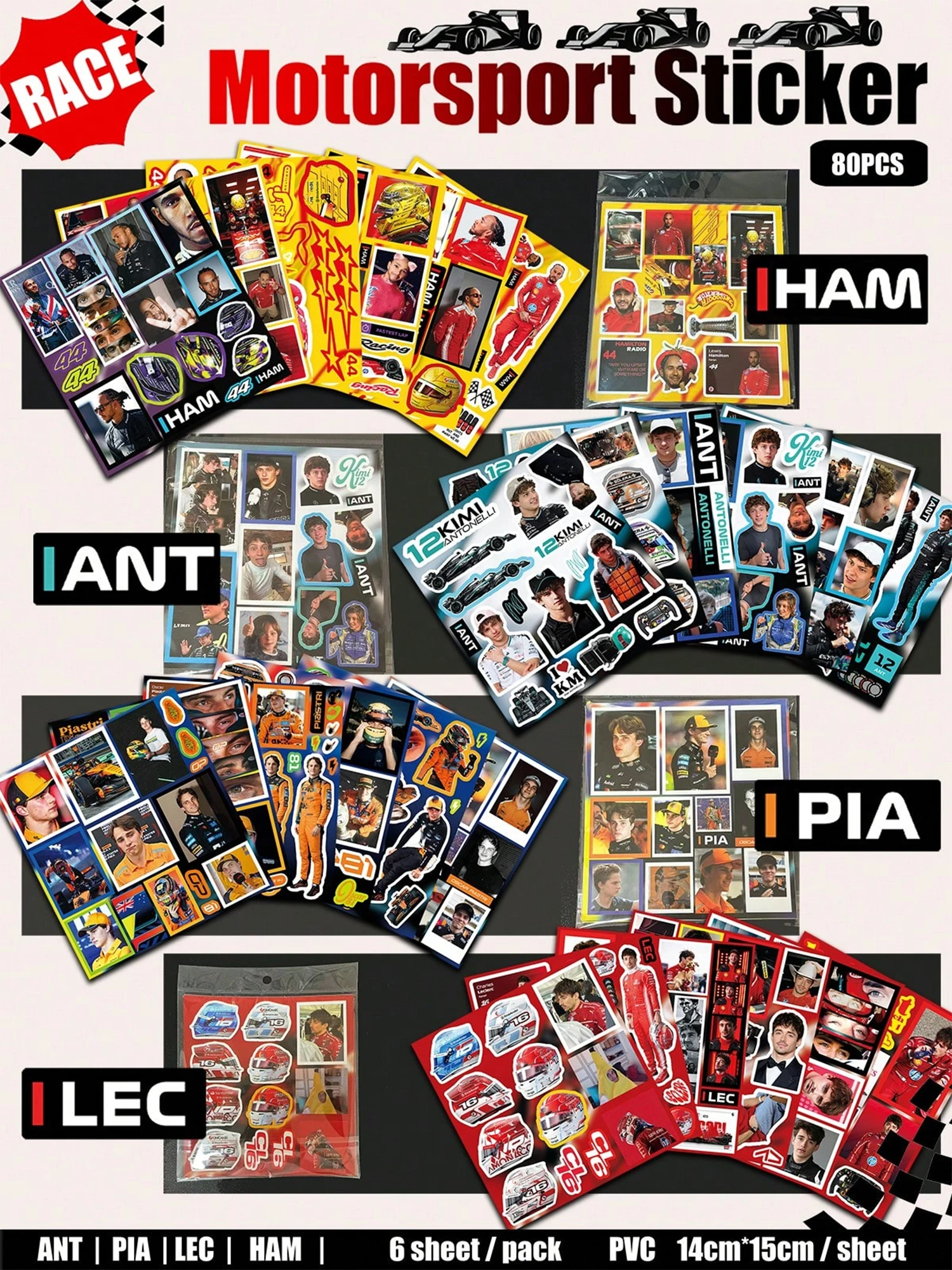 Aliexpress 6 Pages/Set of Racing-Themed Combination Stickers, Pia, Ant, Lec, Ham Sticker, Suitable for Laptops, Stationery, Mobile Phones, Water Bottles, Helmets - Aliexpress Deal