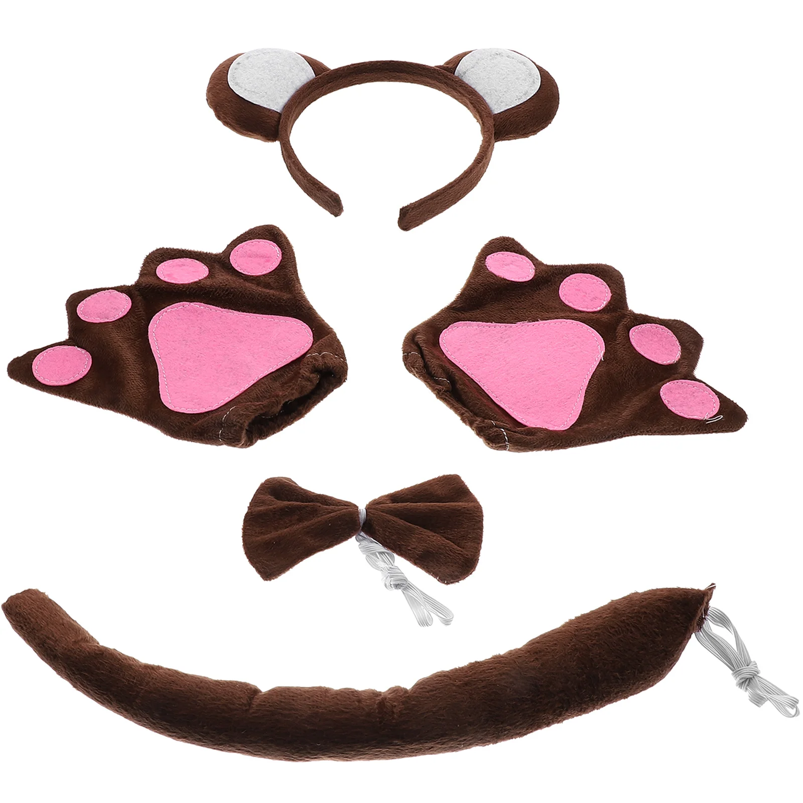 

Monkey Ears Headband Bowtie Gloves PP Cotton Costume For Kids Performance Props Coffee Color Soft Practical