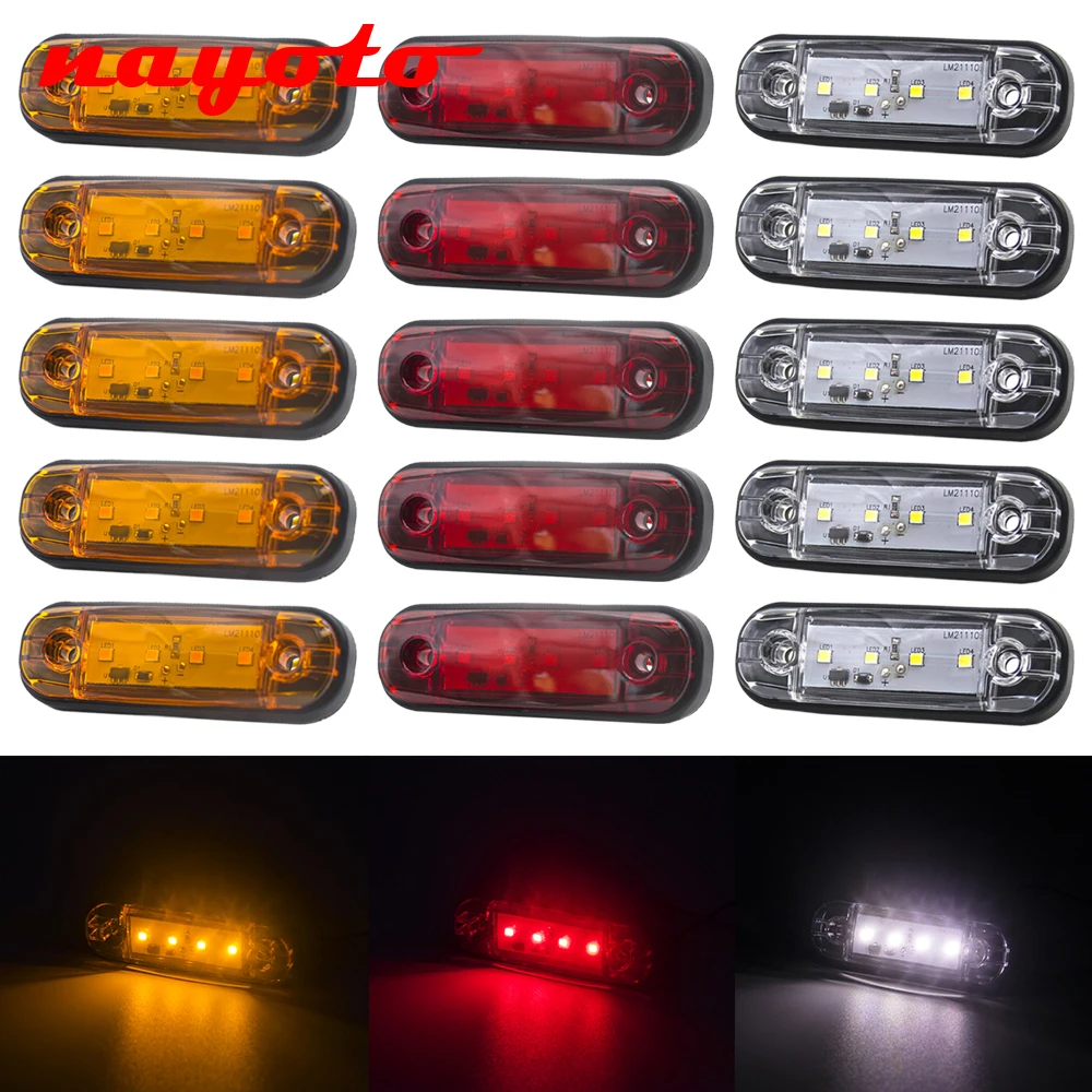 

6pcs 4 LED 12V 24V Oval External Side Marker Tail Light Signal Warning Brake Indicator Clearance Lamp Trailer Truck Lorry Bus