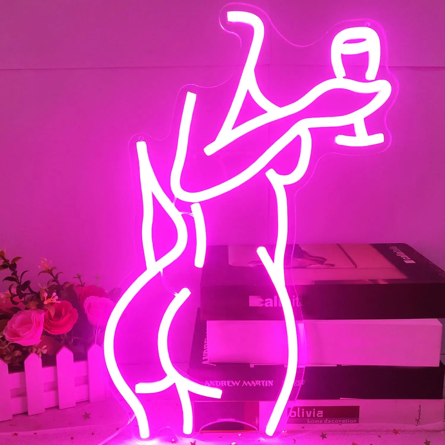 Imagem -02 - Vidro de Vinho Rosa Neon Sign Led Sexy Lady Neon Light Lâmpadas Usb Acrílicas Bar Party e Restaurante Loja