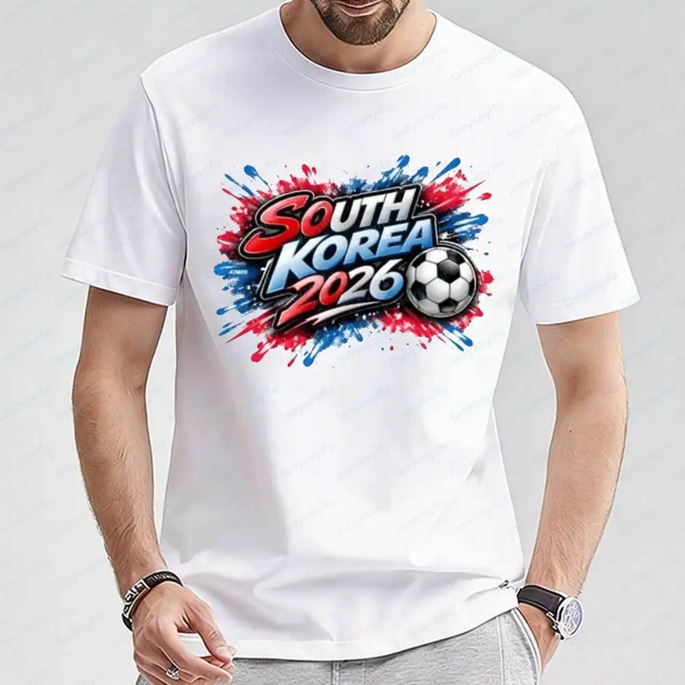 

2026 Soccer South Korea Football T-shirt Men's Casual Cotton Short Sleeve Graffiti Print Streetwear Tops Breathable Sport Tee