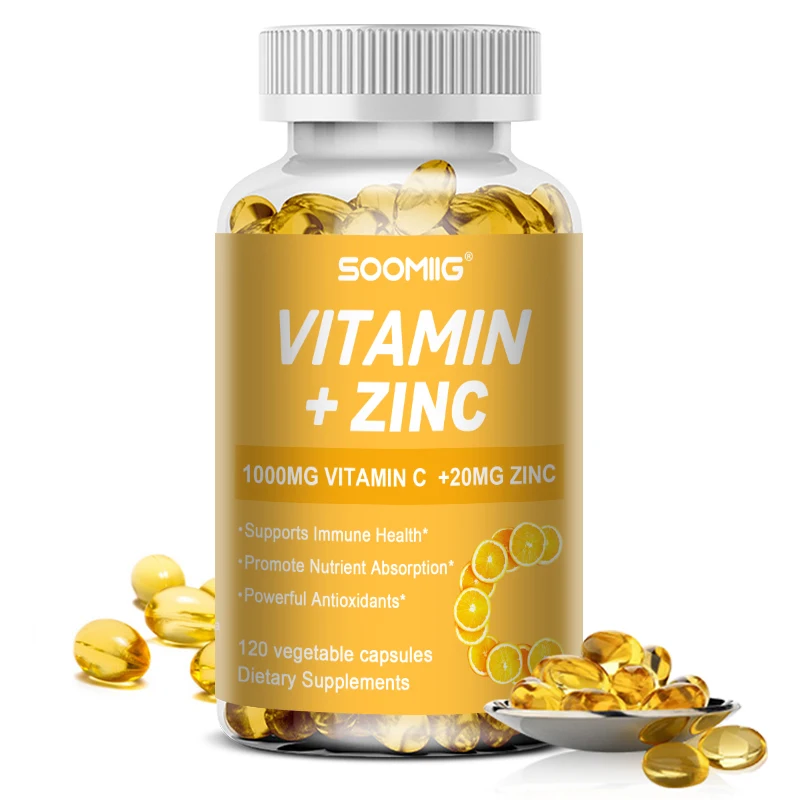 Vitamin C + Zinc Capsules, 1000 Mg Vitamin C, Antioxidants, Promotes Nutrient Absorption, Helps Overall Immune Health