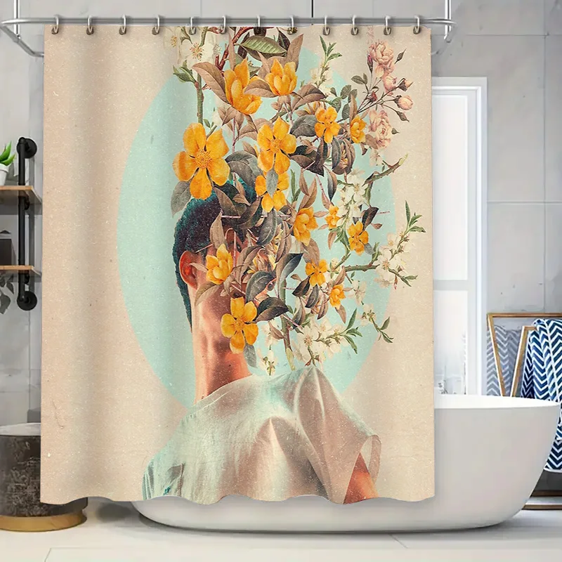 

Floral Shower Curtain Botanical Pattern Nature Decor Bathroom Set Waterproof Vintage Washable Artistic Home Textile Modern Desig