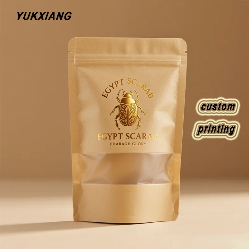 Customized Packing Zip Lock Kraft Paper Window Bag Stand Up Gift Dried Food Fruit Tea Packaging Pouches Zipper Self Sealing Bags