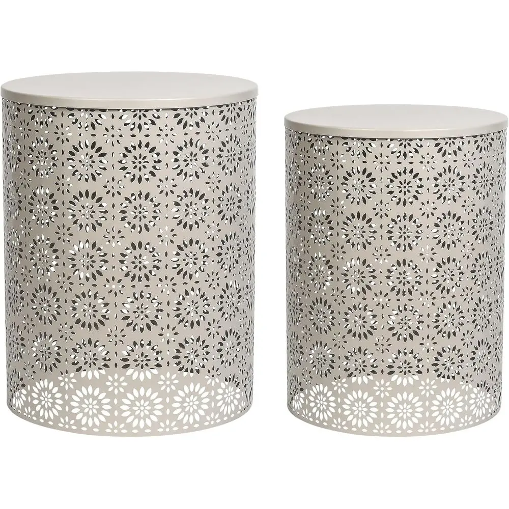 

Комплект из 2 круглых приставных столиков - современные кофейные/чайные столики для гостиной, спальни или улицы, молочно-белый дизайн с полым корпусом