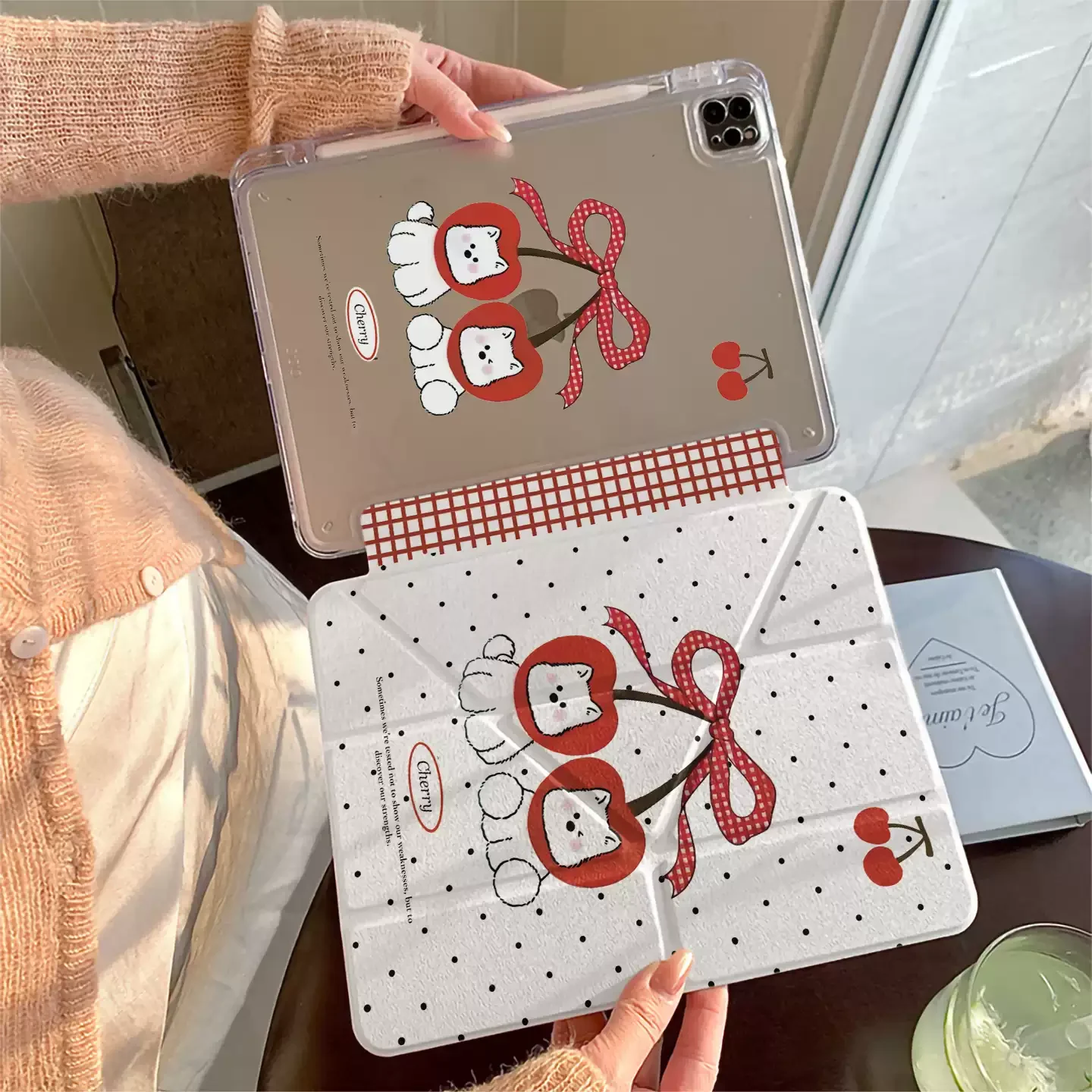 Cute Bow Tie Cherry Puppy Tablet Case For iPad Pro 11 12.9 13 M2 M4 M3 M5 Shell 8.3 9.7 10.2 5/6/7/8/9/10/11th Air 4 5 6 7 Cover