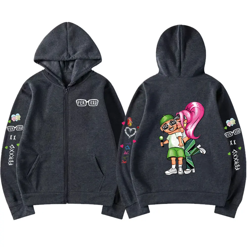 Singer Karol G Bichota Feid Ferxxo Zipper Hoodies Men\'s Women Clothing Hip Hop Zip Up Sweatshirts Oversized Pullovers Streetwear
