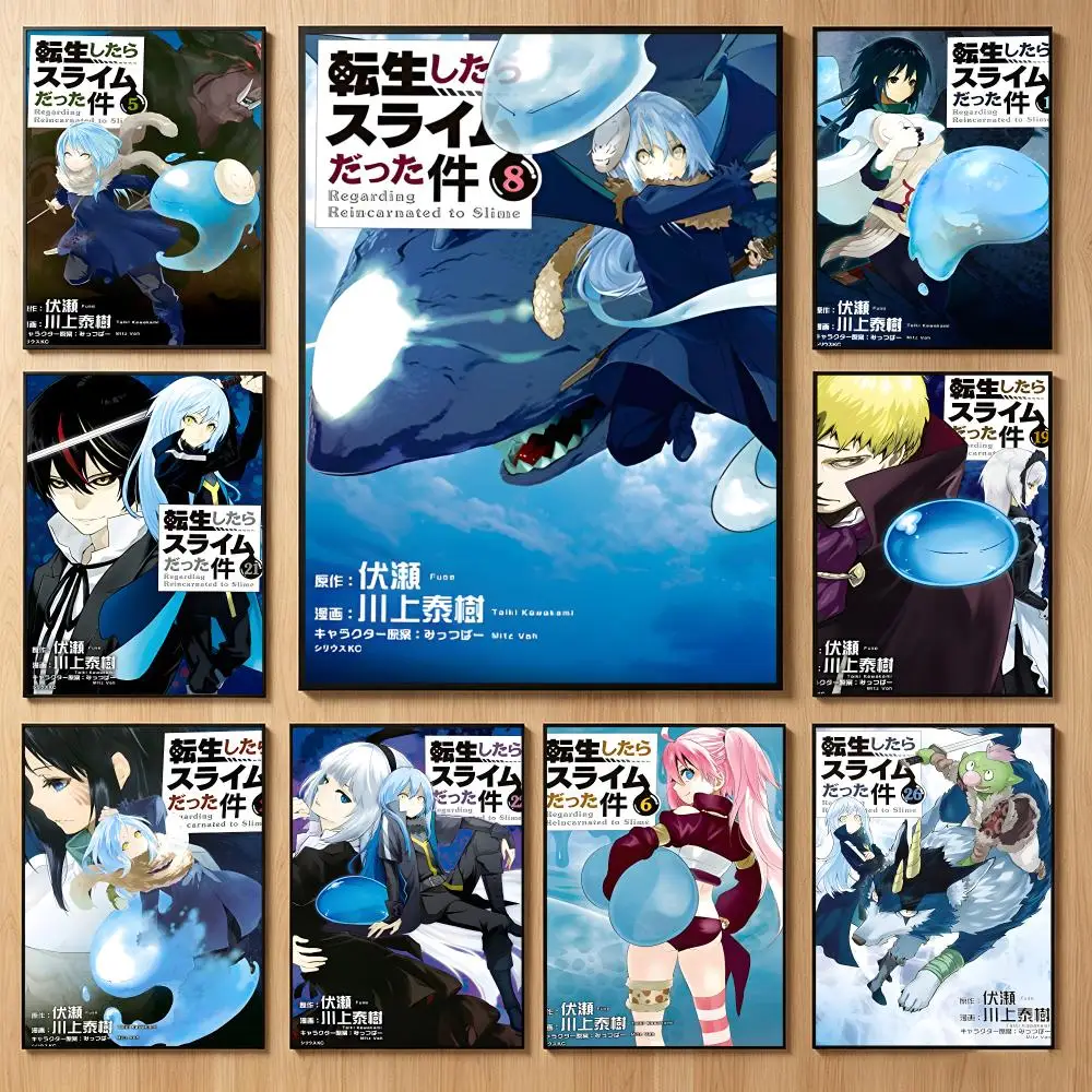 Manga Isekai That Time I Got Reincarnated As A Slime Poster Classic Self-Adhesive PP Wall Sticker for Living Room Bar Decor Gift