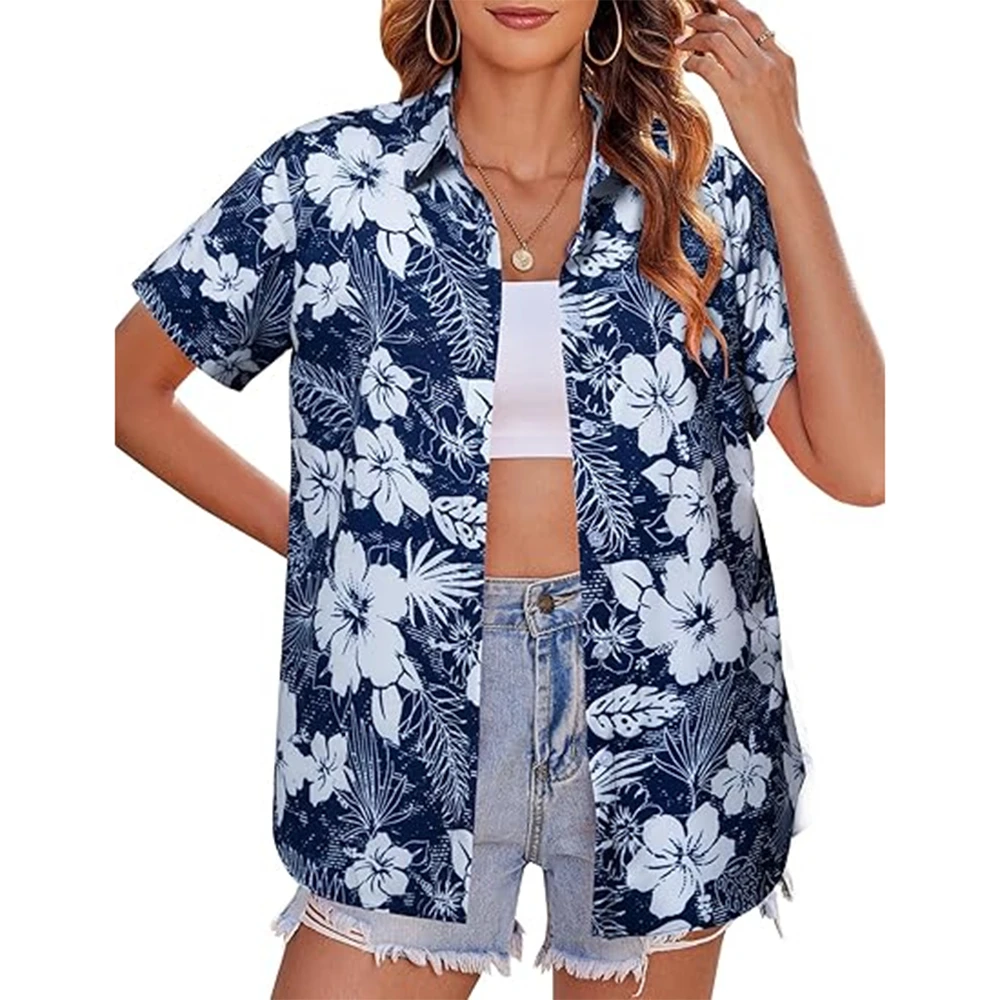 Fashionable Summer Single Breasted Shirts & Blouse Women\'s Basic Tops Short Sleeve Shirt Beach Hawaiian Shirts Summer Vacation