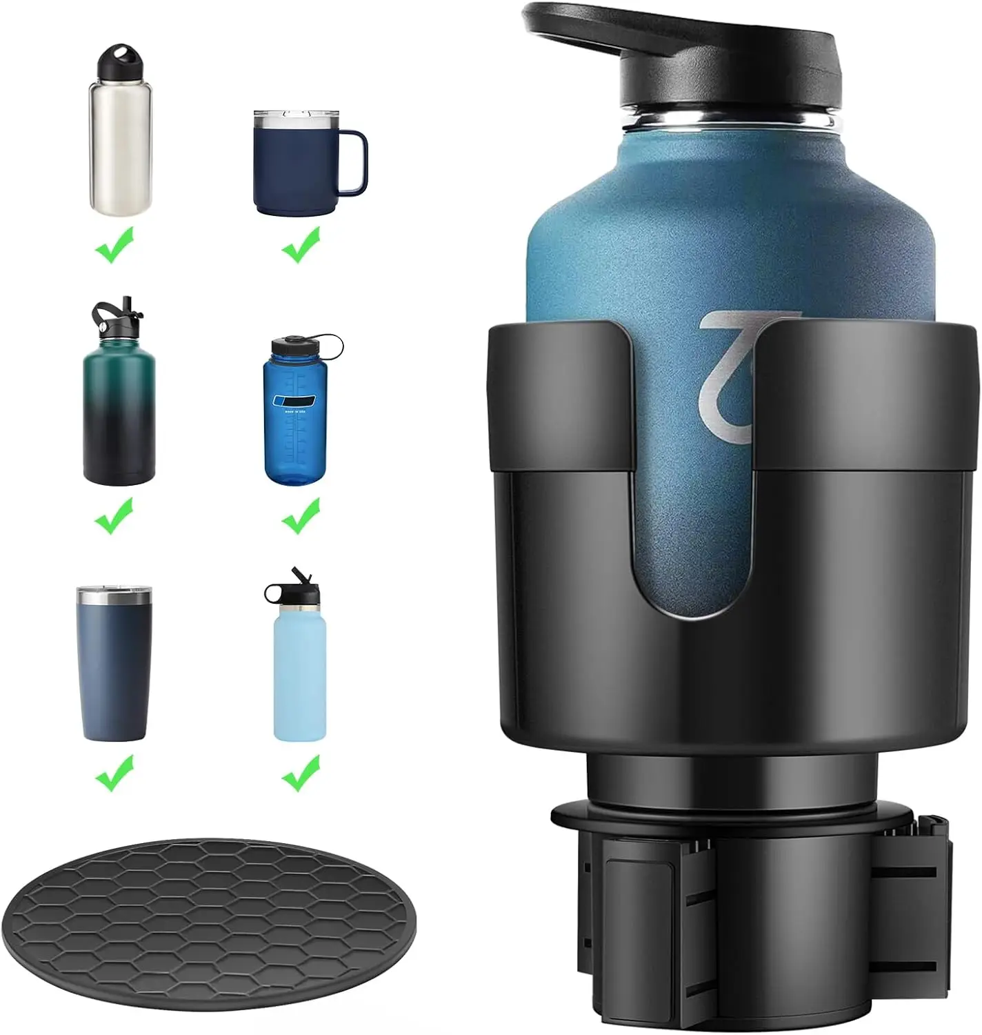 

Расширитель для автомобильного подстаканника с регулируемой подставкой, подходит для больших бутылок объемом до 40 унций, для размеров Yeti и Hydroflask.