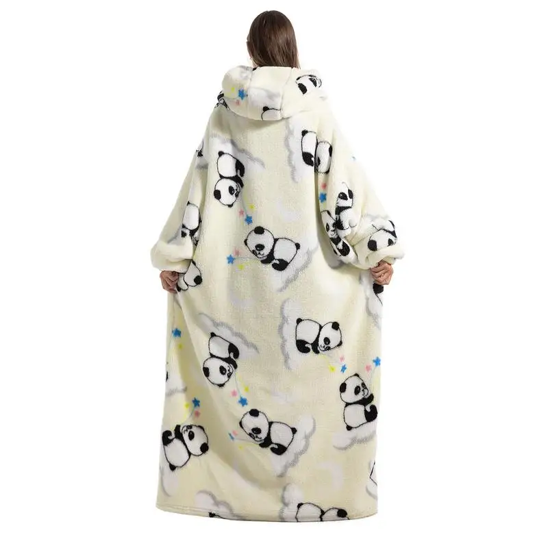 Oversized Wearable Blanket Hoodie Super Long Flannel Blanket With Sleeves Winter Women Mens Pullover Giant TV Blanket Sleepwear