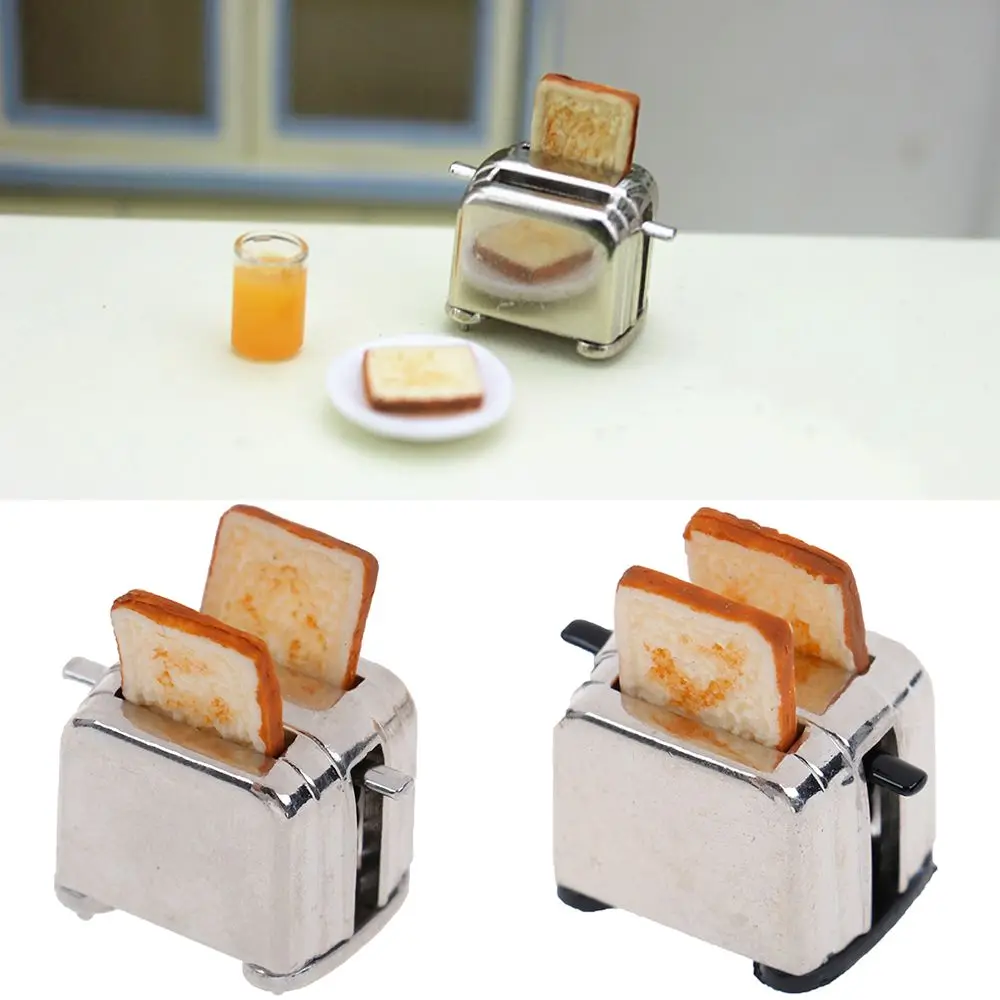 Simulation Food Playing House Dollhouse Decorations  Accessories Miniature Toaster With 2PCS Bread Toast Machine
