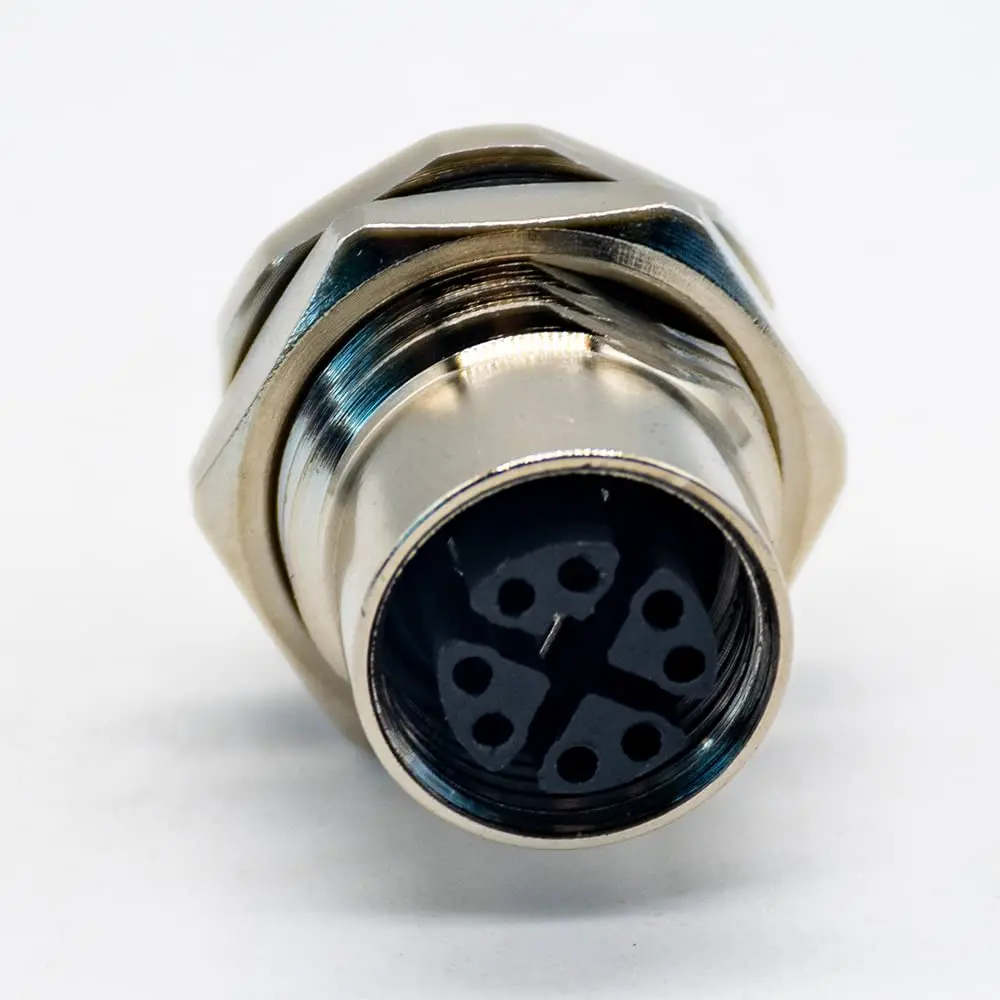 M12 8 Pin Female Connector X-Coding Panel Receptacles Straight Waterproof Through Hole Front Mount Shiled