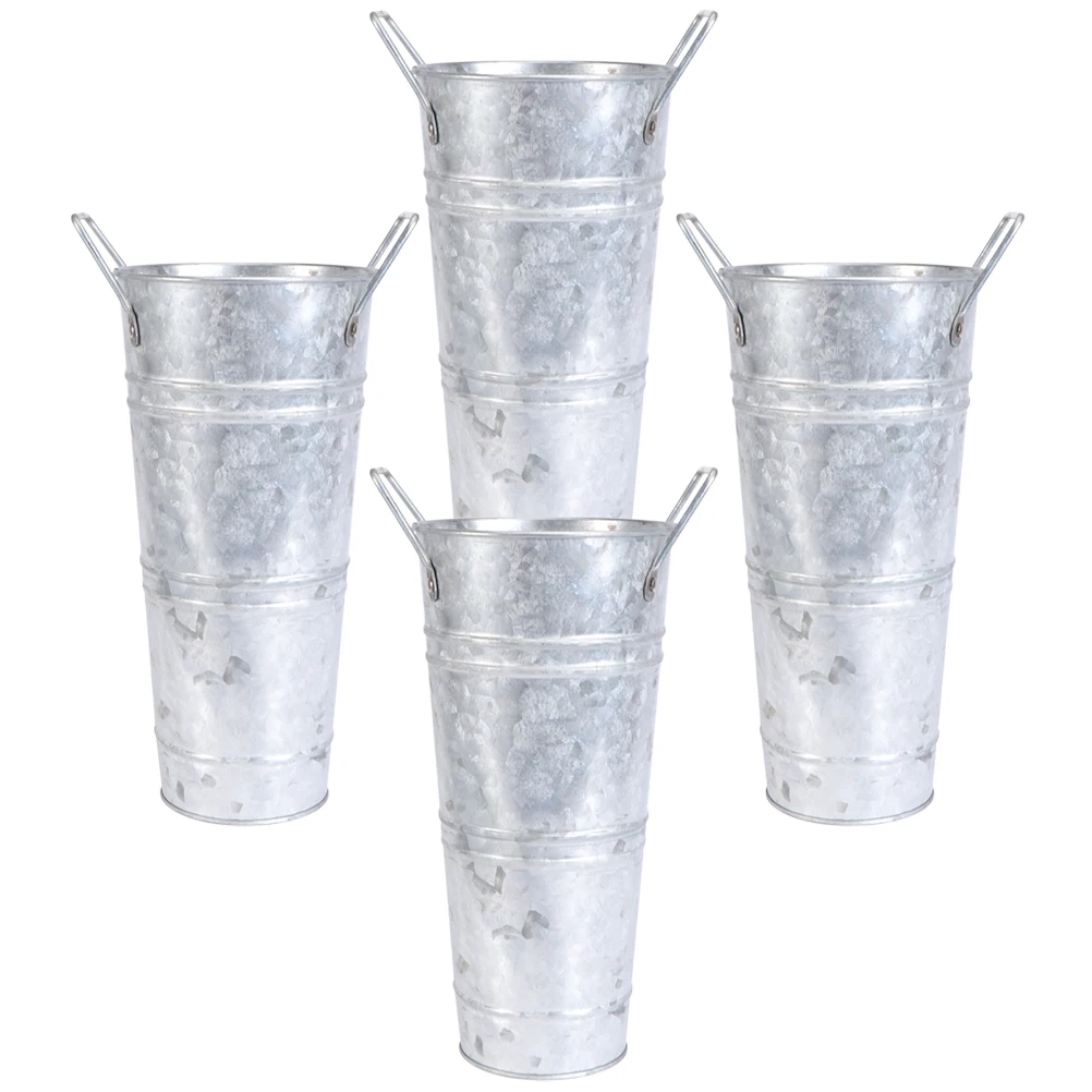 

4pcs Metal Vase Galvanized Iron Flower Bucket Planter Handles Vintage Home Decor Rustic Pot Arrangement Container