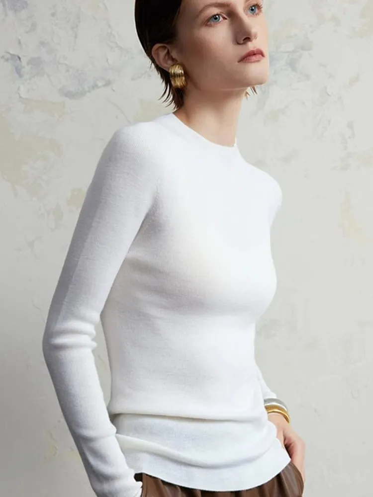 

Ele Knitted Woolen Long Sve round Ne Comfortable Slimming Top Faionable Simple Skin-friendly Base Layer irt