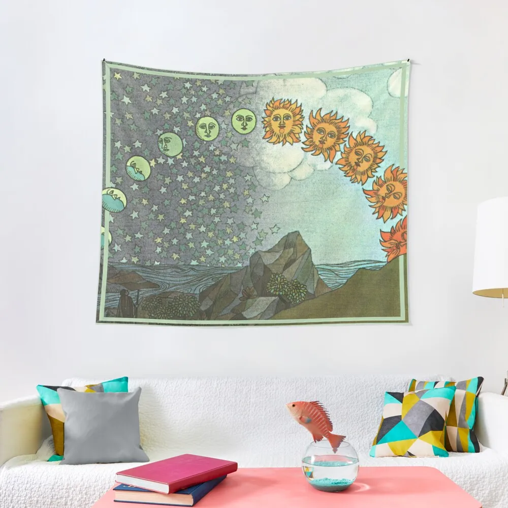 

Day and Night - Sun Moon Cycle Illustration Tapestry On The Wall Decoration Home Tapestry