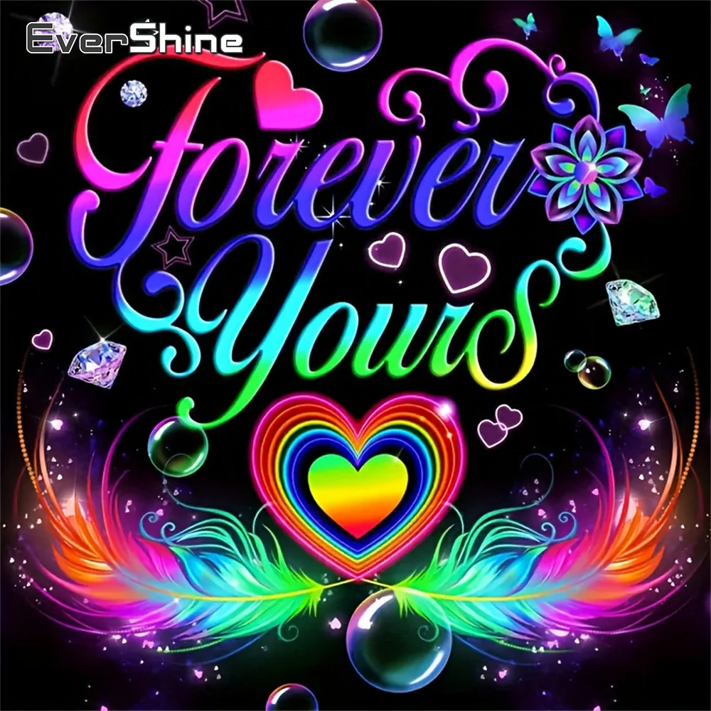 Evershine DIY Diamant-Mosaik Landschaft Vollbesatz-Malerei Text Bild Strass-Stickerei Liebesherz Handgemachtes Geschenk