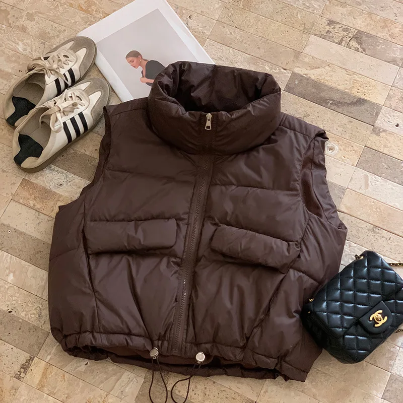 

Women's Autumn Winter Fashion Vest Down Cotton Stand Collar Solid Color Sleeveless Vest Jacket Waistcoat Lady Casual Outfit Coat