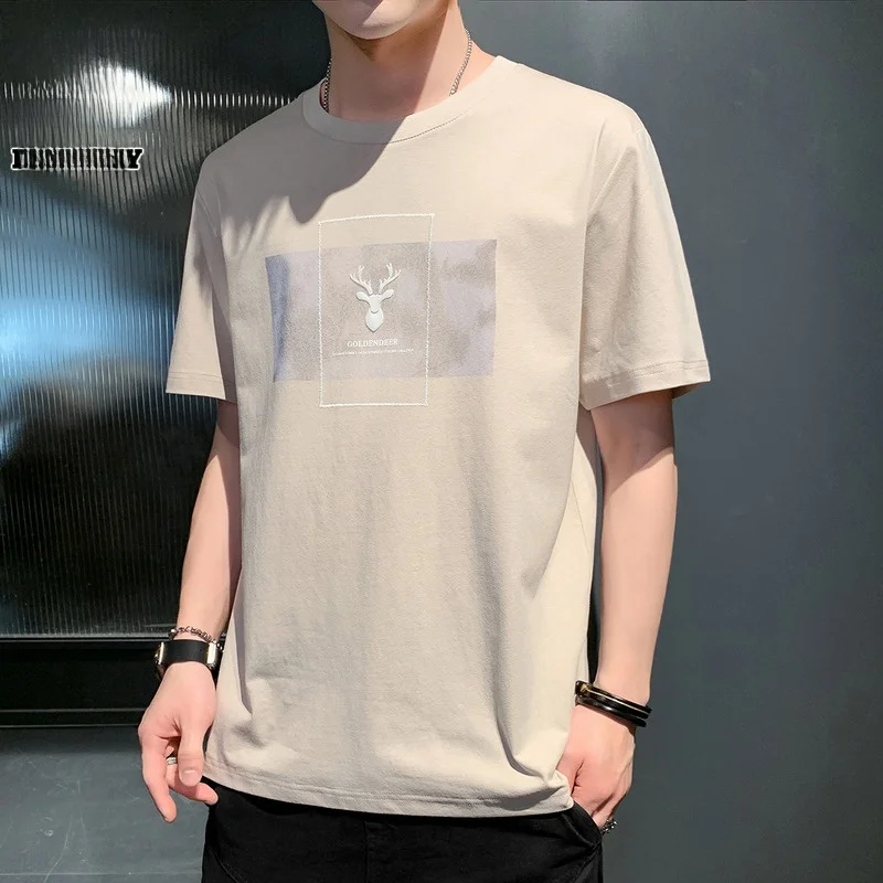 

Мужская футболка с коротким рукавом, круглым вырезом, повседневная, летняя, новая, свободного кроя, не мнется, из смеси полиэстера и хлопка, с животным принтом