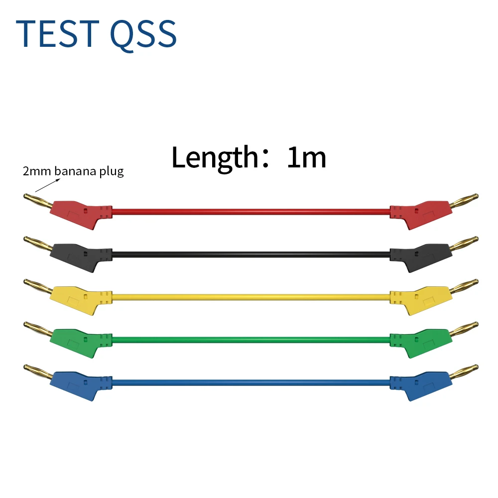 QSS 5 قطعة 2 مللي متر تكويم مطلية بالذهب الموز التوصيل اختبار الرصاص سلك توصيل معزز اختبار كهربائي كابل خط 5 ألوان