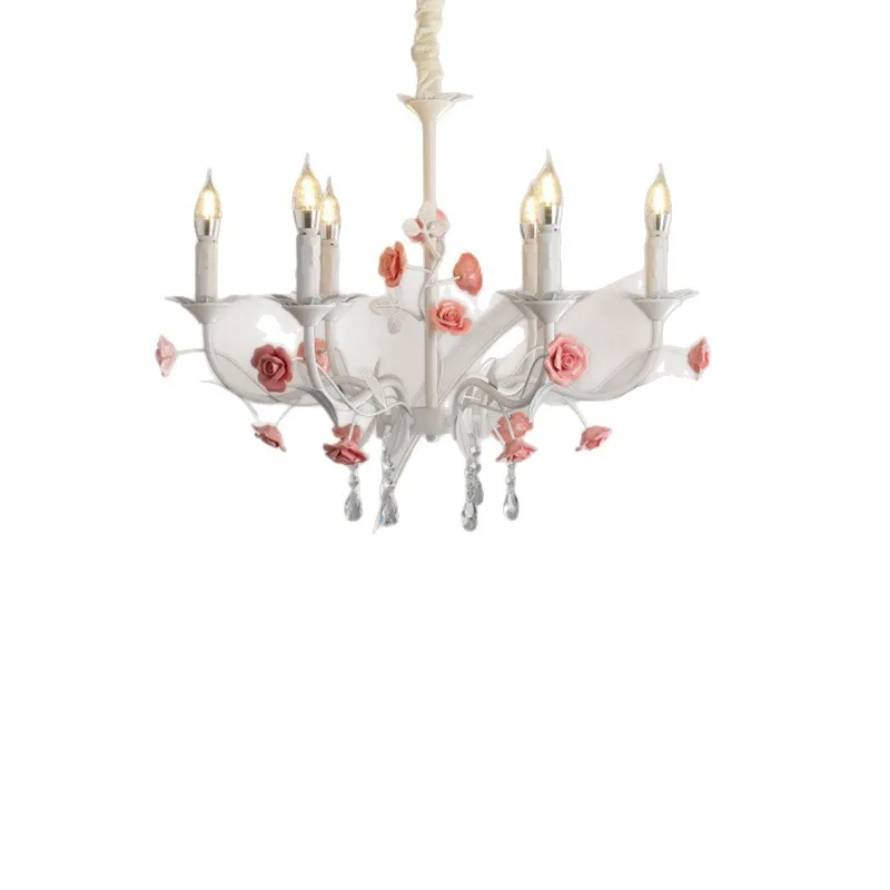 Pastoral rose bedroom chandelier French living room children's room flowers and plants warm American retro princess wind fresh