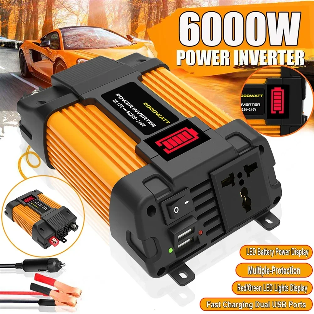 Brand New Power Converter Car Power Inverter 6000W Peaks Power Dual USB Ports LED Bettery Dispaly Lightweight Design