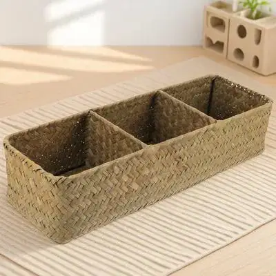 

1Pcs Multi-Purpose 3 Section Storage Box Woven Design for Home Office Desk Tidy Organizer Container Storage Box