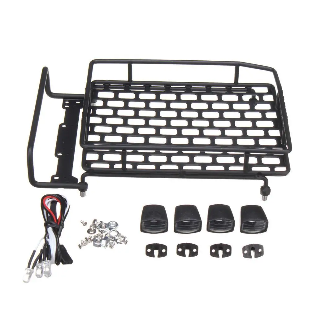 타미야 CC01 SCX10 Axial 515B용 랭글러 대형 루프랙 루프랙 루프 캐리어 4 LED 라이트 바 포함 썸네일 4