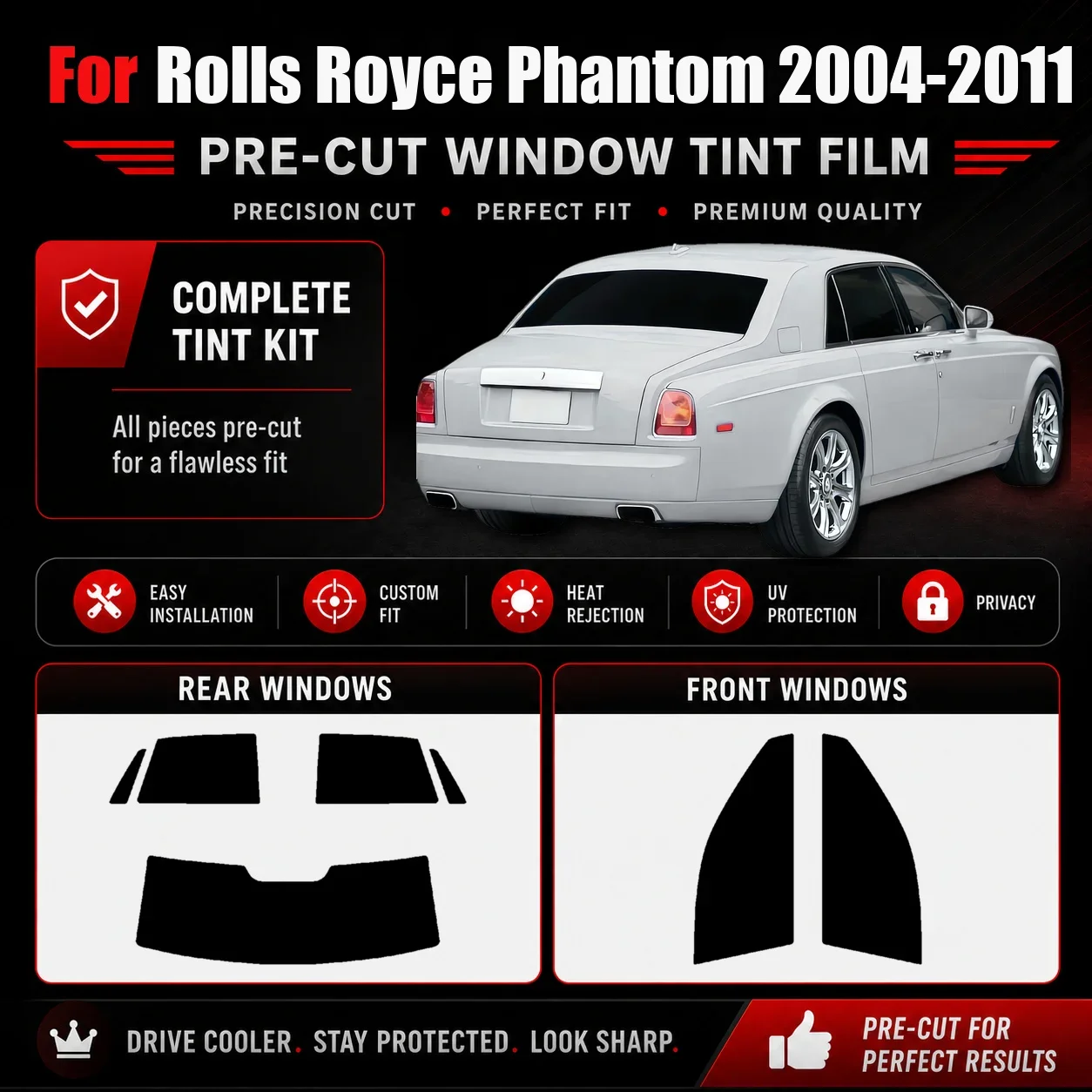 Heat UV Block Nano Ceramic Film for Rolls Royce Phantom 2004-2011 Precut Privacy Window Tint Kit for Automotive Glass Protection