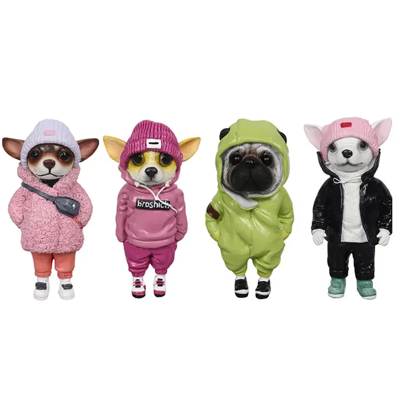 

Dog Figurines Simulation Standing Dog Doll Resin Ornaments Gift Cute Miniatures Dog Statue Fashionable Home Decor