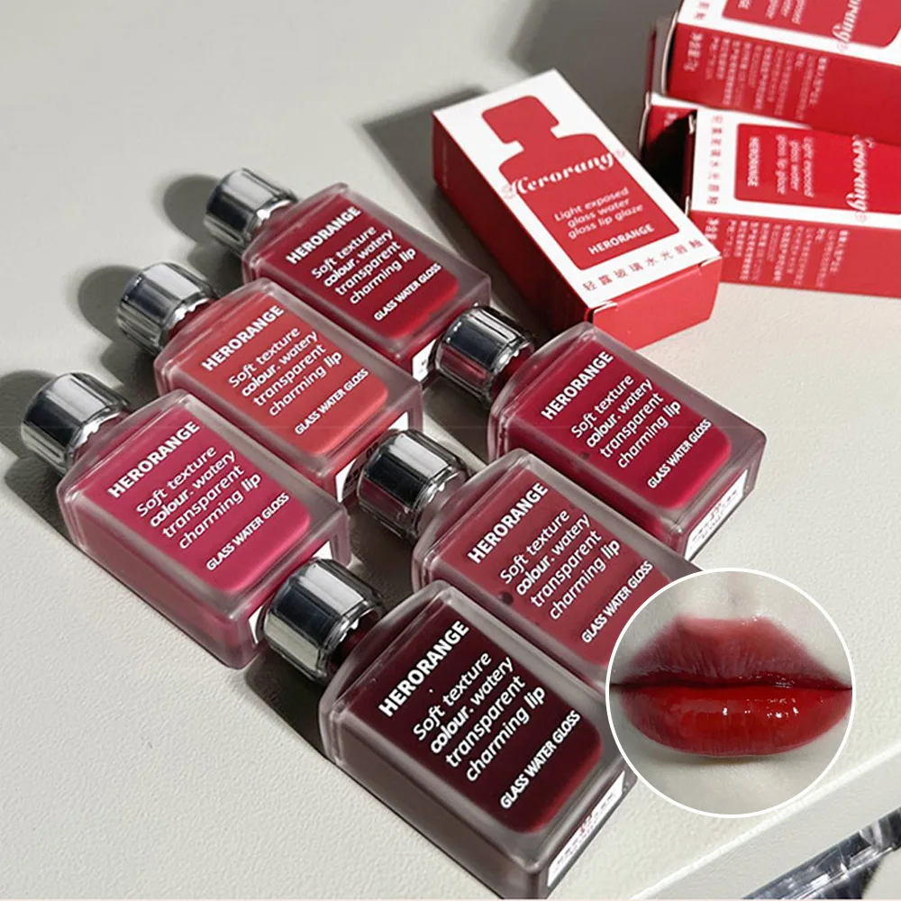 Lekko szklany błyszczyk wodny Herorange Lip Glaze Mirror Nawilżające pulchne usta Niełatwe przyklejenie do filiżanki Długotrwały makijaż