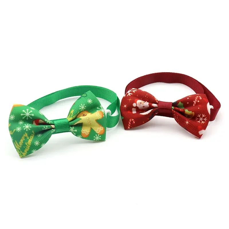 Christmas Pet Bowknot Collar Santa Claus/Snowman Pattern Neck Tie for Puppy Kitten Classic Red Green Cat Dog Necklace Supplies