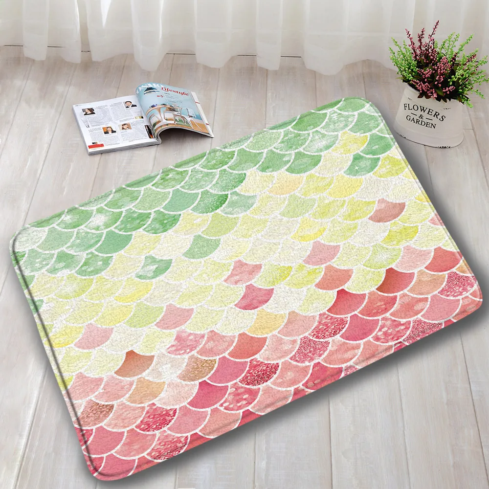 Mermaid Bathroom Mat Colorful Fish Tail Scales Fish Castle Cartoon Pretty Kids Rugs Girls Home Decor Kitchen Aisle Rugs