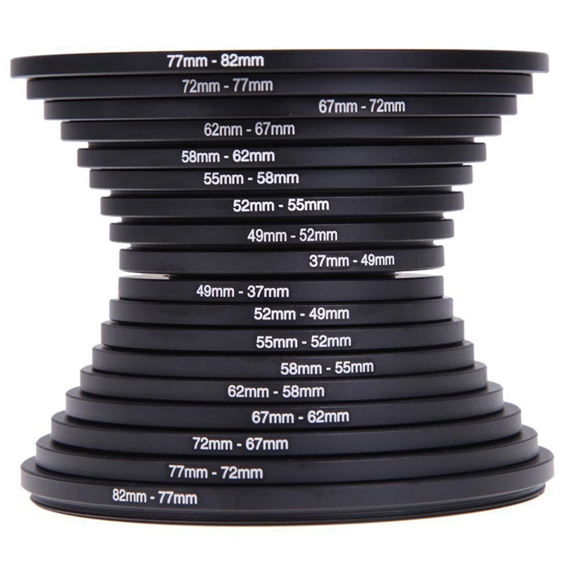 18Pcs 37-82Mm Lens Camera Mount Ring Filter Adapter Set Step Up Down Easy Use Useful