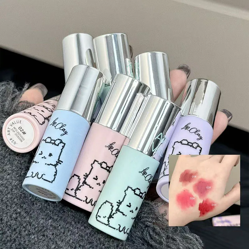 4 قطعة مجموعة طين الشفاه Kawaii القط المخملية أحمر الشفاه عارية ماتي الملمس حريري سهل التلوين طويلة الأمد الشفاه الصقيل ماكياج هدايا مثالية