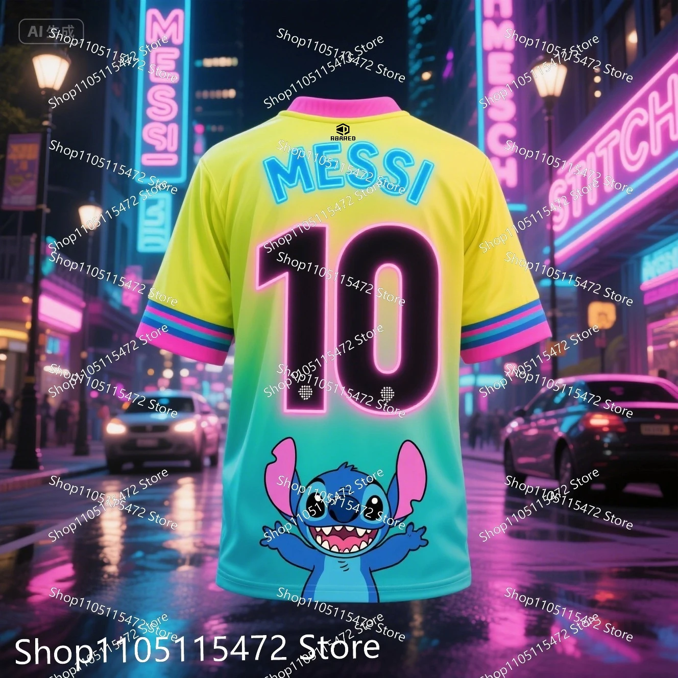 طباعة ثلاثية الأبعاد غرزة وميسي التعاون كرة القدم Ai تي شيرت لطيف وأنيق مريح الصيف الاطفال الكبار بنين بنات RBARED