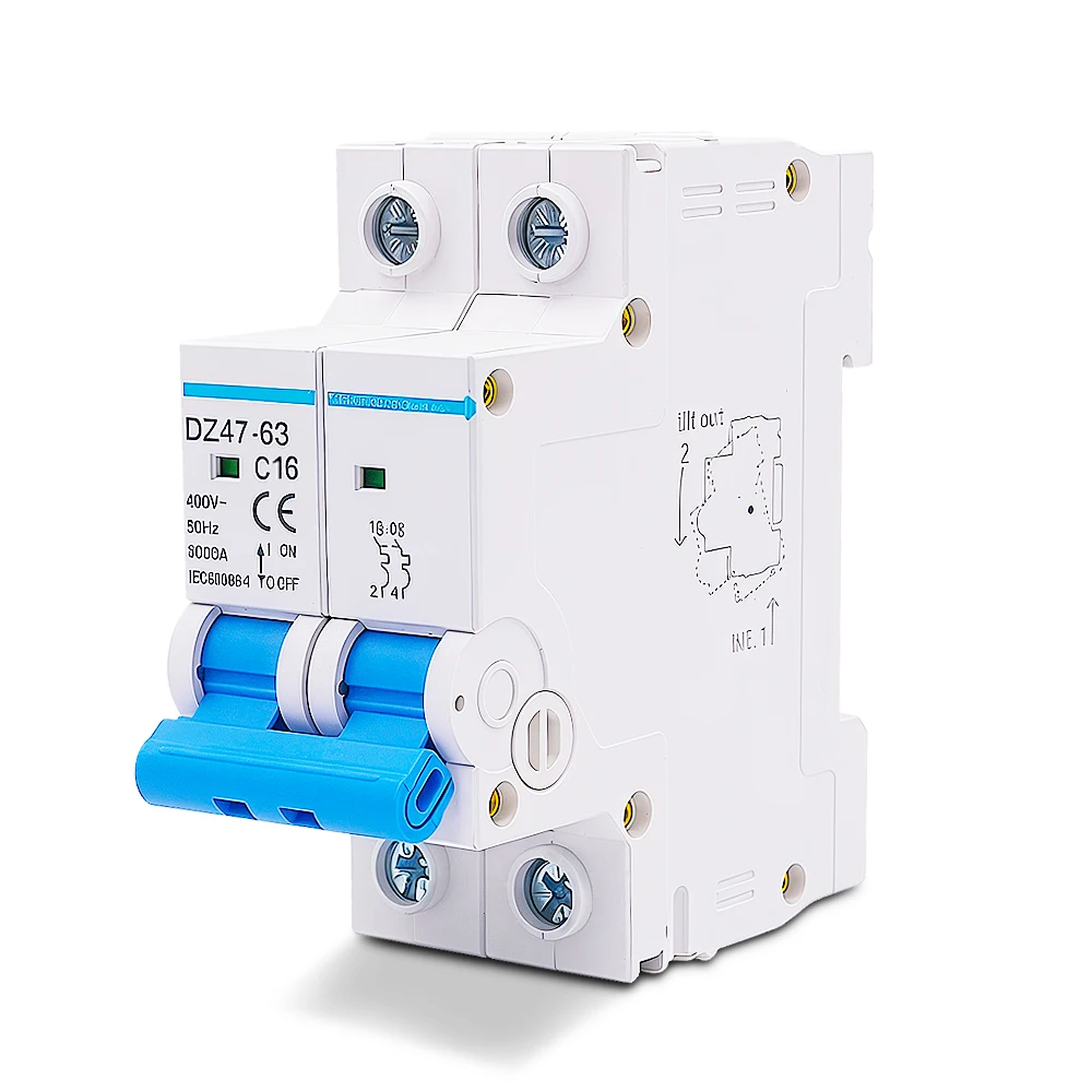 1Pcs DZ47-63 2P 16-63A Din Rail Double Pole MCB Overload Short Circuit Protector for Industrial Machine Wiring