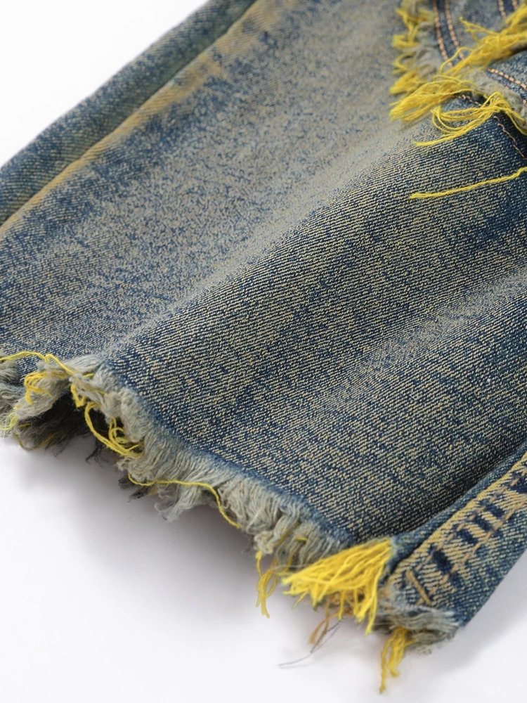 Jeans da uomo patchwork strappati alla moda con cerniera pantaloni in denim a matita slim a vita alta 2025 autunno streetwear maschile