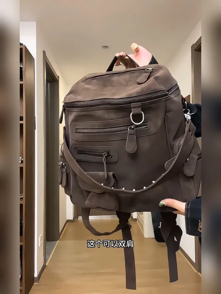 

JIAERDI Retro Large Capacity Brown Backpack Student New Pocket Portable Y2k Backpacks Ladies Vintage Travel Mochila Aesthetic