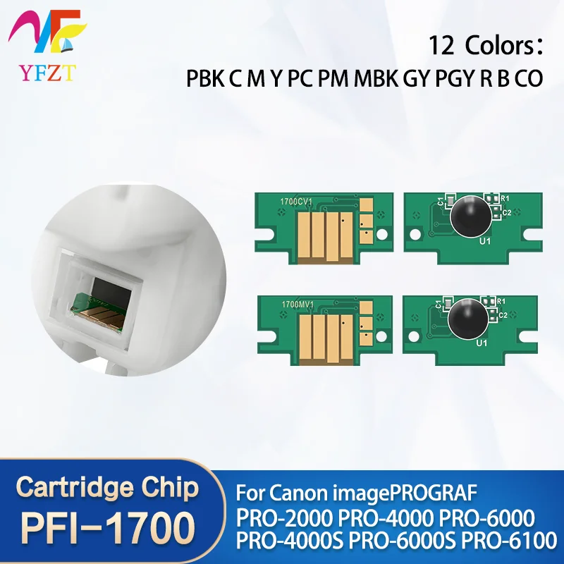 PFI-1700 PFI1700 Compatible Ink Cartridge Chip For Canon Pro2000 2100 4000 4000S 6000 6100 ARC Chips 700ML 12 Colors