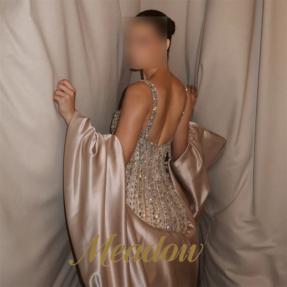 Meadow Nude With Silver Rhinestones Wedding Party Dress Luxury Formal Occasion Dresses Square Neck Formal Dresses Customizable