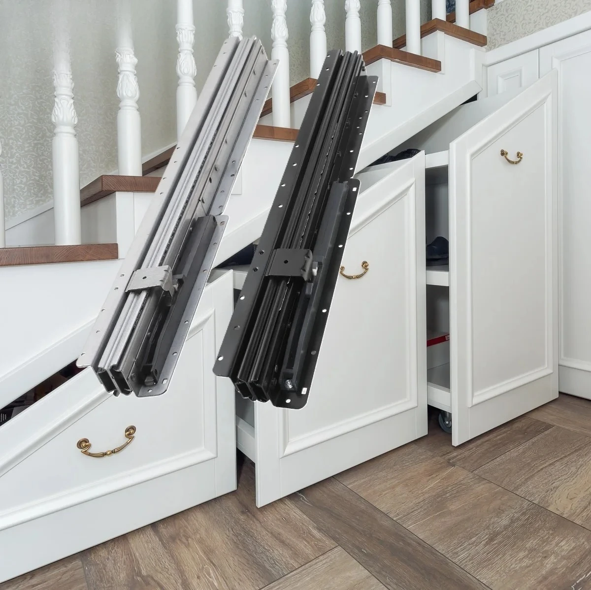 1Pair Heavy 120Kg Hydraulic Dampered Under Stair Pull Out Slides