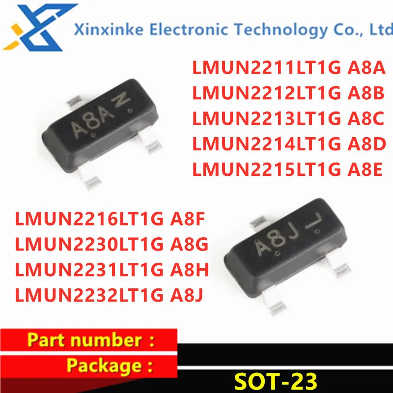 100PCS SMD Transistor SOT-23 LMUN2211LT1G LMUN2212/2213/2214/2215/2216/2230/2231/2232LT1G A8A A8B A8C A8D A8E A8F A8G A8H A8J