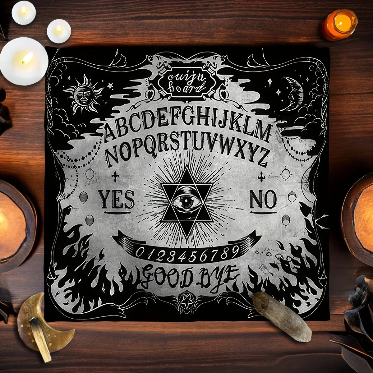 Ouija Board Tablecloth Black White Spell Mysterious Triangle Halloween Divination Paranormal Party Decoration