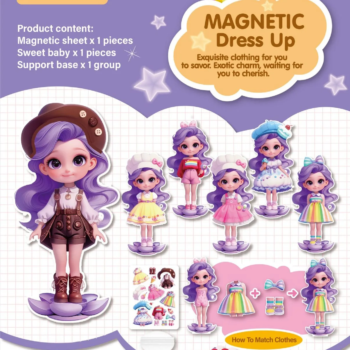 Princess Grain Magnet Stickers DIY Magnetic Sticker Clothing Change Doll Toy Magnetic Attraction Dress Up Gift
