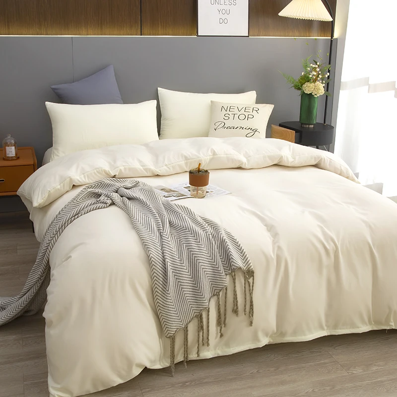 Beige Duvet Cover Solid Color Bedding Sets Simple Style Comforter Covers with Zipper Closure Soft  Duvet Cover with Pillowcases