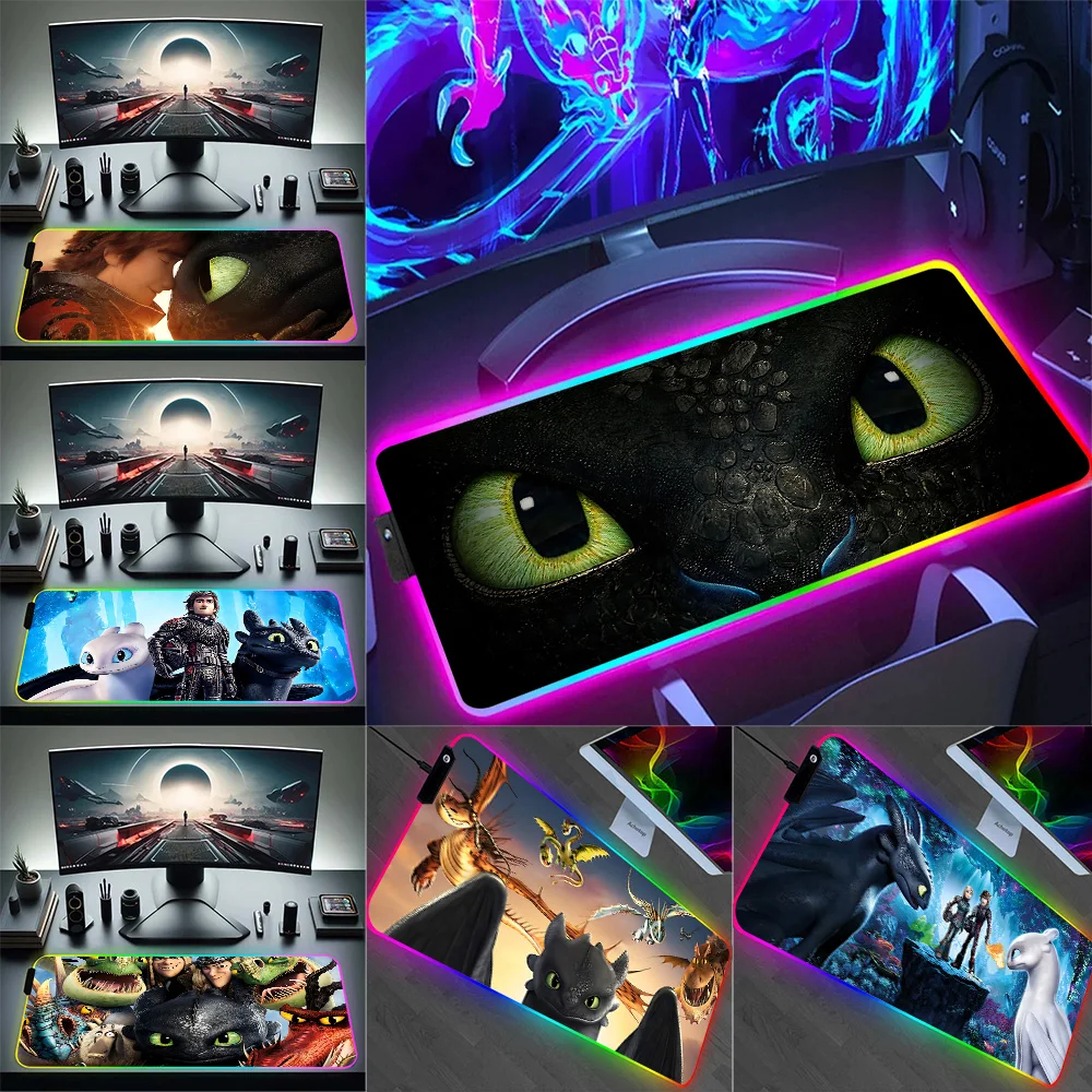 

Anime Train Your Dragon RGB Pc Gamer Keyboard Mouse Pad Mousepad LED Glowing Mouse Mats Rubber Gaming Computer Mausepad