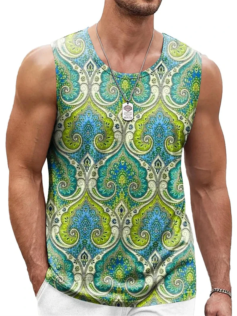Mens Retro Ethnic Graphic Tank Tops Summer Casual Crew Neck 3D Printed Sleeveless Vest Fashion Breathable Sports Tees Tops image 5