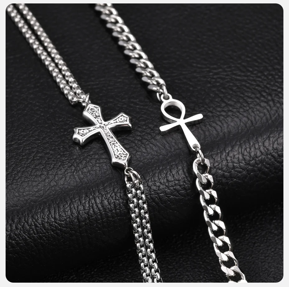 Vnox Edelstahl-Kreuz-Ankh-Charm-Armband für Männer und Frauen, kubanische Box-Kette, verstellbar 18–23 cm, gotischer religiöser Schmuck, Geschenk – Detail 6